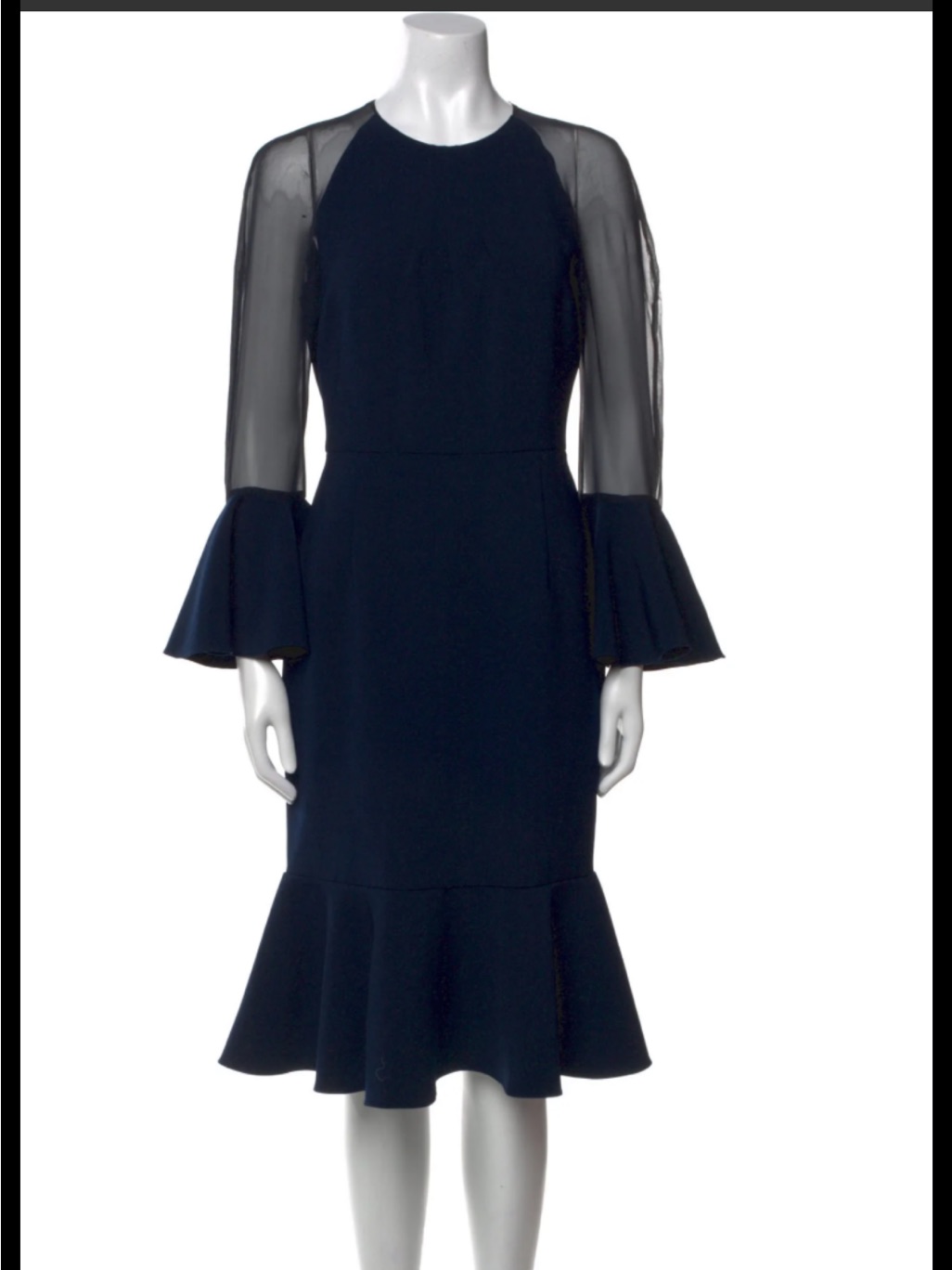 Sachin + Babi Navy Sheer-Sleeve Flounce Hem Dress